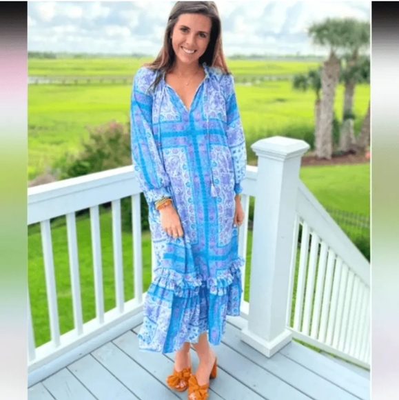 Zara * Printed Blue Maxi Midi Flowy Boho Dress - Picture 12 of 12